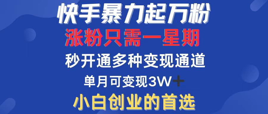快手暴力起万粉，涨粉只需一星期，多种变现模式，直接秒开万合，小白创…-副业网