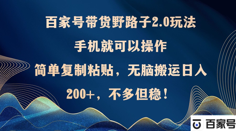 百家号带货野路子2.0玩法，手机就可以操作，简单复制粘贴，无脑搬运日…-副业网