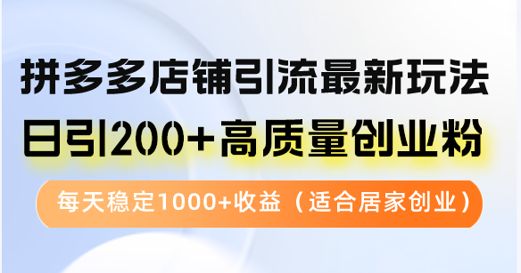 拼多多店铺引流最新玩法，日引200+高质量创业粉，每天稳定1000+收益（…-副业网