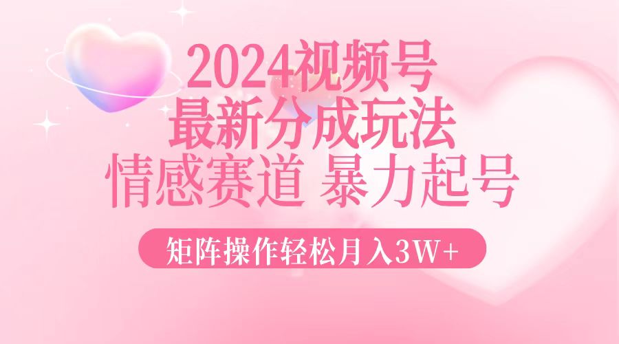 2024最新视频号分成玩法，情感赛道，暴力起号，矩阵操作轻松月入3W+-副业网