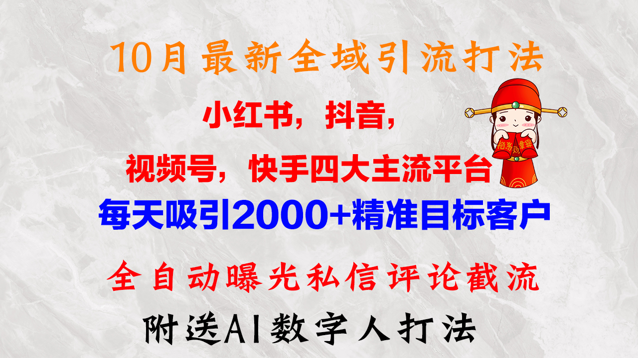 10月最新小红书，抖音，视频号，快手四大平台全域引流，，每天吸引2000…-副业网