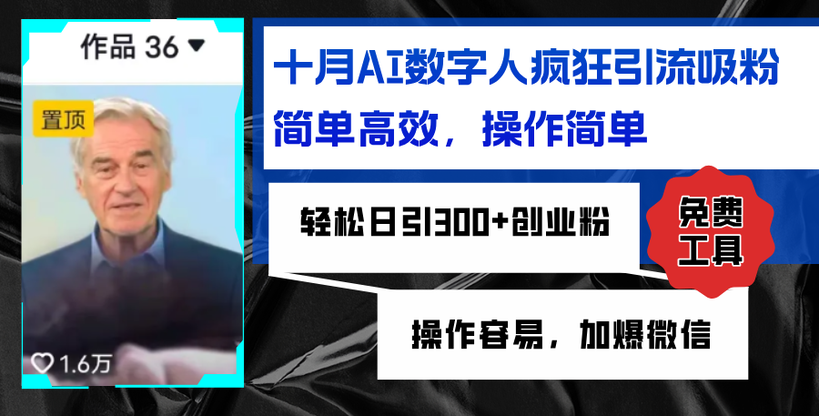 AI数字人疯狂引流吸粉，简单高效，日引300+创业粉 ，操作容易，加爆微信-副业网
