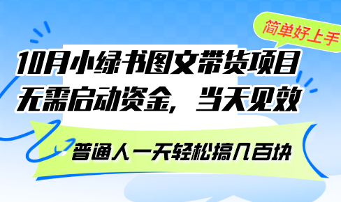 10月份小绿书图文带货项目 无需启动资金 当天见效 普通人一天轻松搞几百块-副业网