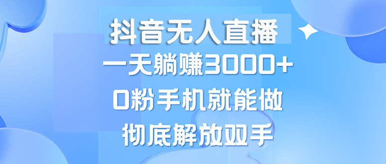 抖音无人直播，一天躺赚3000+，0粉手机就能做，新手小白均可操作-副业网