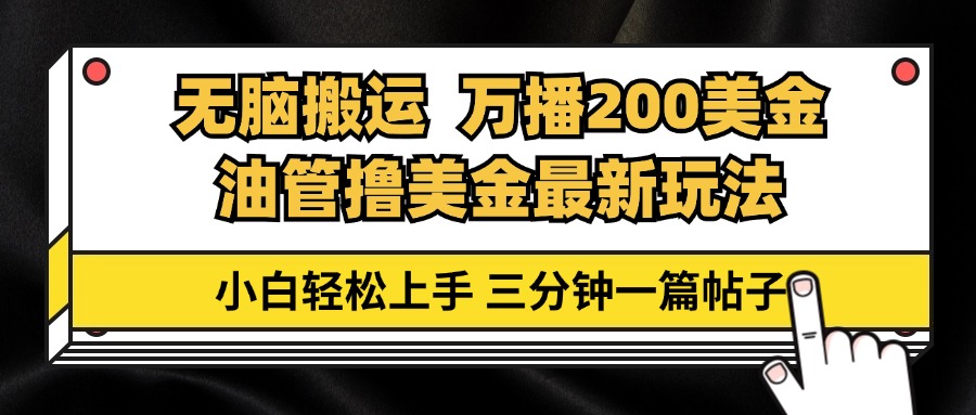 油管无脑搬运撸美金玩法教学，万播200刀，三分钟一篇帖子，小白轻松上手-副业网