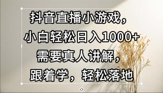 抖音直播小游戏，小白轻松日入1000+需要真人讲解，跟着学，轻松落地-副业网