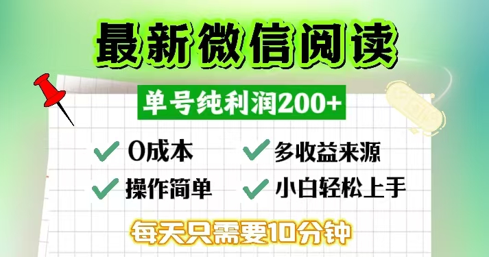 微信阅读最新玩法，每天十分钟，单号一天200+，简单0零成本，当日提现-副业网