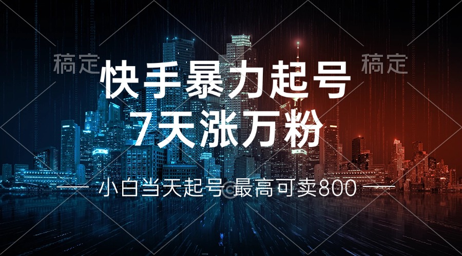 快手暴力起号，7天涨万粉，小白当天起号 多种变现方式，账号回收，单月…-副业网