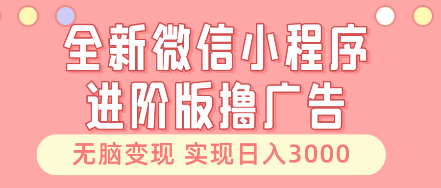 全新微信小程序进阶版撸广告 无脑变现睡后也有收入 日入3000＋-副业网