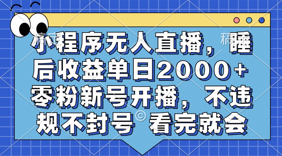 小程序无人直播，睡后收益单日2000+ 零粉新号开播，不违规不封号 看完就会-副业网