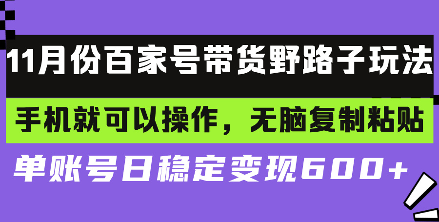 百家号带货野路子玩法 手机就可以操作，无脑复制粘贴 单账号日稳定变现…-副业网