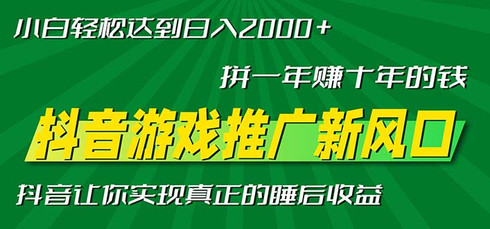 新风口抖音游戏推广—拼一年赚十年的钱，小白每天一小时轻松日入2000＋-副业网
