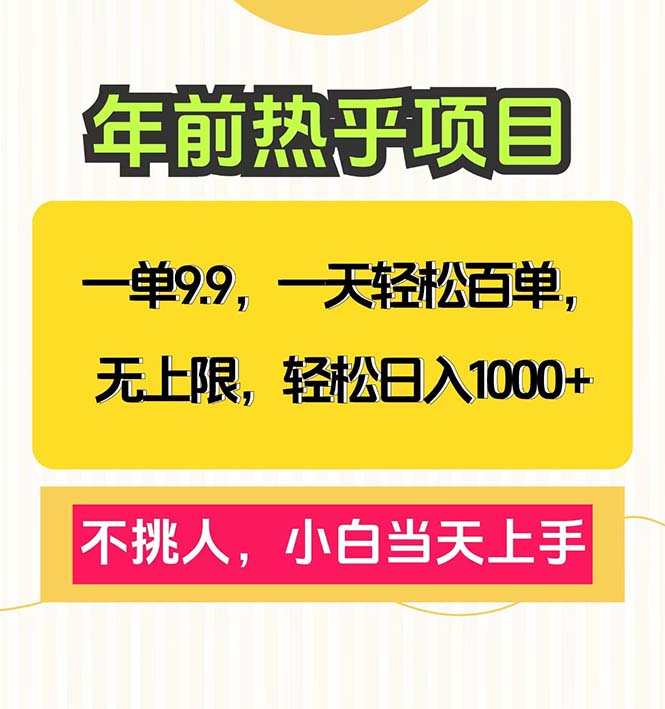 一单9.9，一天百单无上限，不挑人，小白当天上手，轻松日入1000+-副业网