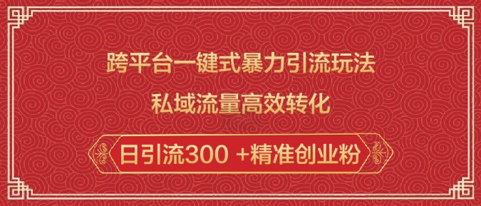跨平台一键式暴力引流玩法，私域流量高效转化日引流300 +精准创业粉-副业网