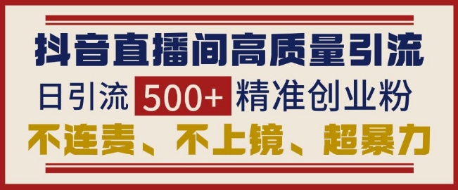 抖音直播间引流创业粉，无需连麦、不用上镜、超暴力，日引流500+高质量精准创业粉-副业网