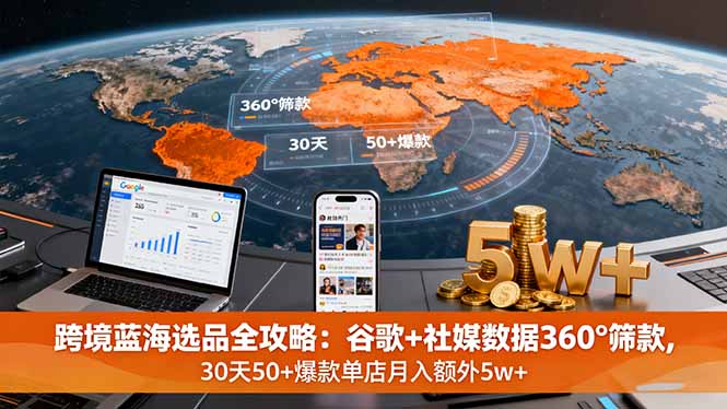 跨境蓝海选品全攻略：谷歌+社媒数据360°筛款,30天50+爆款单店月入额外5w+-副业网