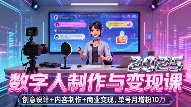 2025数字人制作与变现课，创意设计+内容制作+商业变现，单号月增粉10万+-副业网