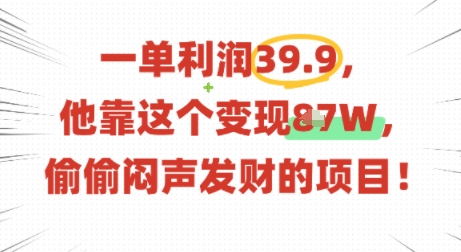 一单利润39.9，有人靠这个变现几十个，偷偷闷声发财的项目-副业网