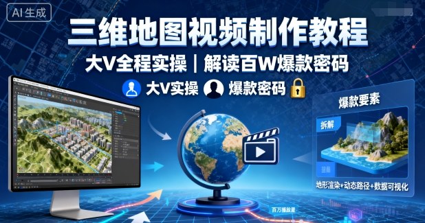 三维地图视频制作教程，大V全程实操，解读百W爆款密码-副业网