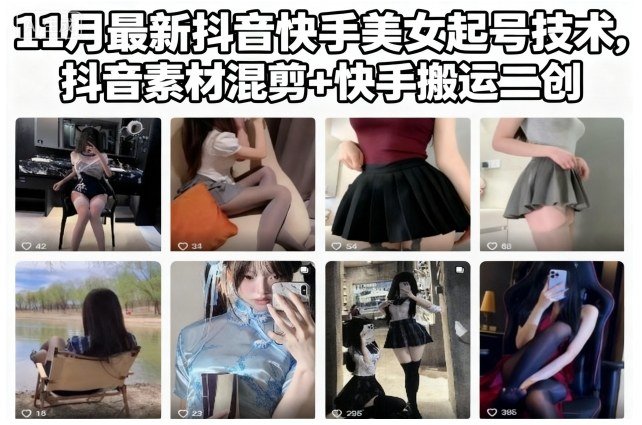 11月最新抖音快手美女起号技术，抖音素材混剪+快手搬运二创-副业网