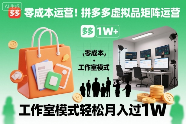 零成本运营！拼多多虚拟品矩阵运营，工作室模式轻松月入过1W-副业网