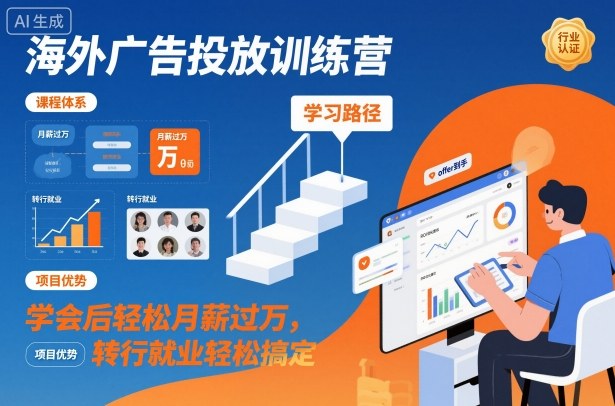 海外广告投放训练营，学会后轻松月薪过万，转行就业轻松搞定-副业网