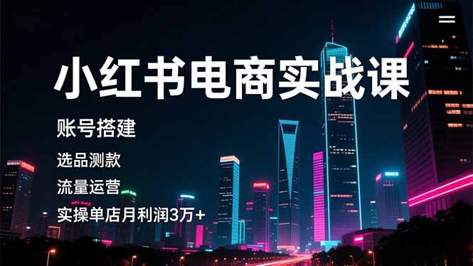 小红书电商实战课，账号搭建，选品测款，流量运营，实操月利润3万+-副业网