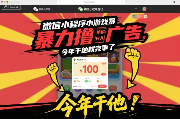 微信小程序小游戏暴力撸广告，单机日入100，今年干他就完事了-副业网