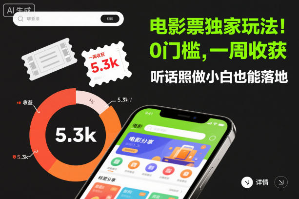 电影票独家玩法！0门槛，一周收获5.3k，听话照做小白也能落地【揭秘】-副业网