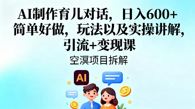 AI制作育儿对话，日入6张+，简单好做，玩法以及实操讲解，引流+变现课-副业网
