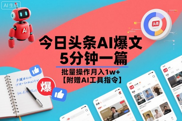 今日头条AI爆文，5分钟一篇，批量操作月入1w+【附赠AI工具指令】-副业网