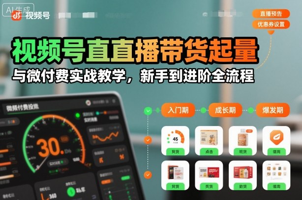 视频号直播带货起量与微付费实战教学，新手到进阶全流程-副业网