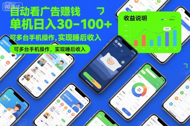 自动看广告賺钱，单机日入30-100+，可多台手机操作，实现睡后收入【揭秘】-副业网