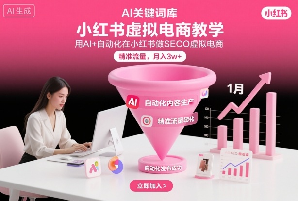 小红书虚拟电商项目，用AI+自动化在小红书做SEO虚拟电商，精准流量，月入3w+-副业网