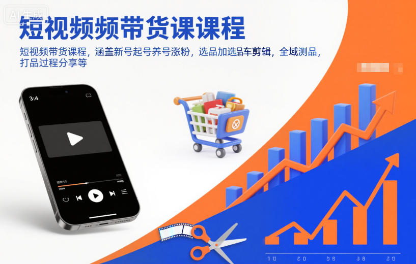 短视频带货课程，涵盖新号起号养号涨粉，选品加选品车剪辑，全域测品，打品过程分享等-副业网