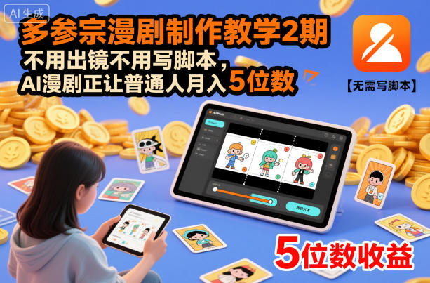 多参宗漫剧制作教学2期，不用出镜不用写脚本，AI漫剧正让普通人月入5位数-副业网
