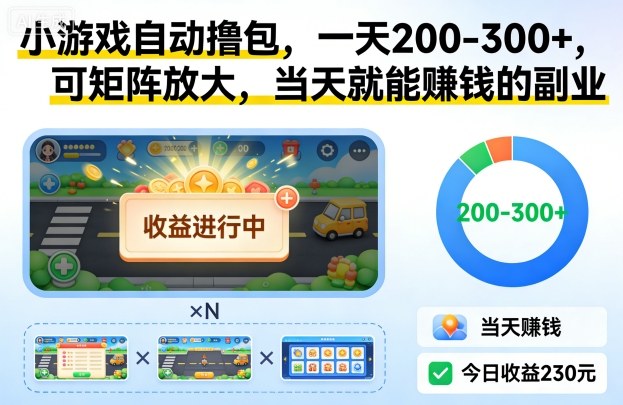 小游戏自动撸包，一天200-300+，可矩阵放大，当天就能賺钱的副业【揭秘】-副业网