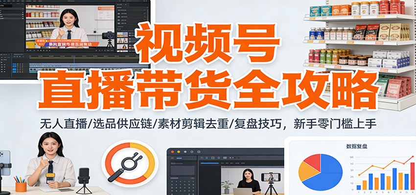 视频号直播带货全攻略：无人直播/选品供应链/素材剪辑去重/复盘技巧，零门槛上手-副业网