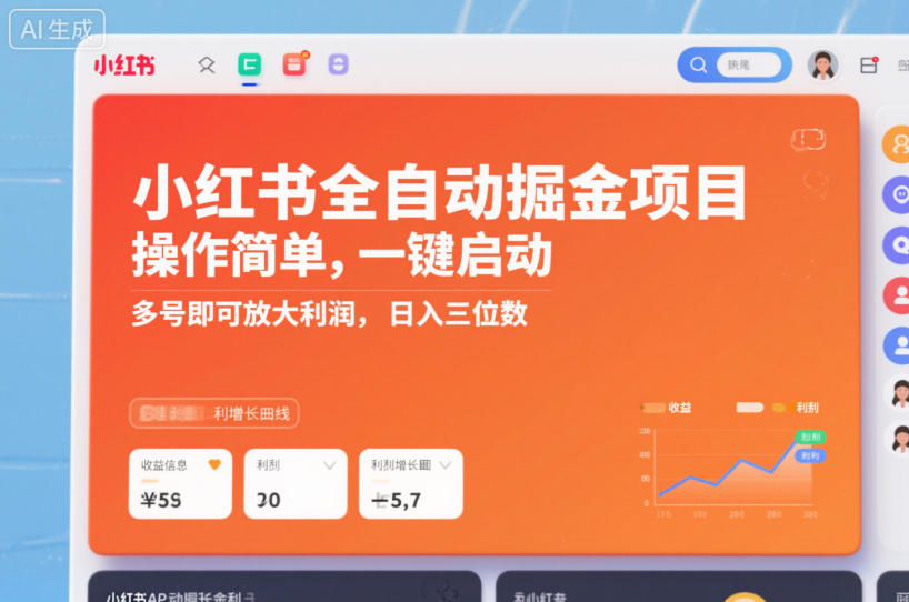 小红书全自动掘金项目，操作简单，一键启动，多号即可放大利润，日入三位数【揭秘】-副业网