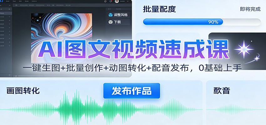 AI图文视频速成课：一键生图+批量创作+动图转化+配音发布，0基础上手-副业网
