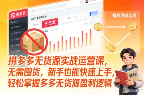 拼多多无货源实战运营课，无需囤货，新手也能快速上手，轻松掌握多多无货源盈利逻辑-副业网