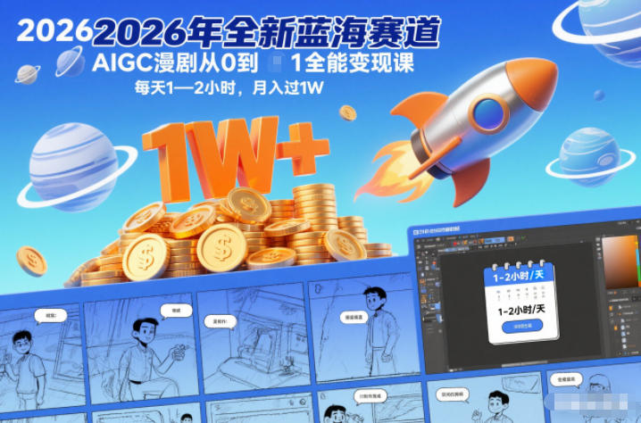 2026年全新蓝海赛道AIGC漫剧从0到1全能变现课，每天1—2小时，月入过1W-副业网