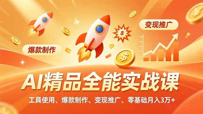 AI 精品全能实战课，工具使用、爆款制作、变现推广，零基础月入3万+-副业网