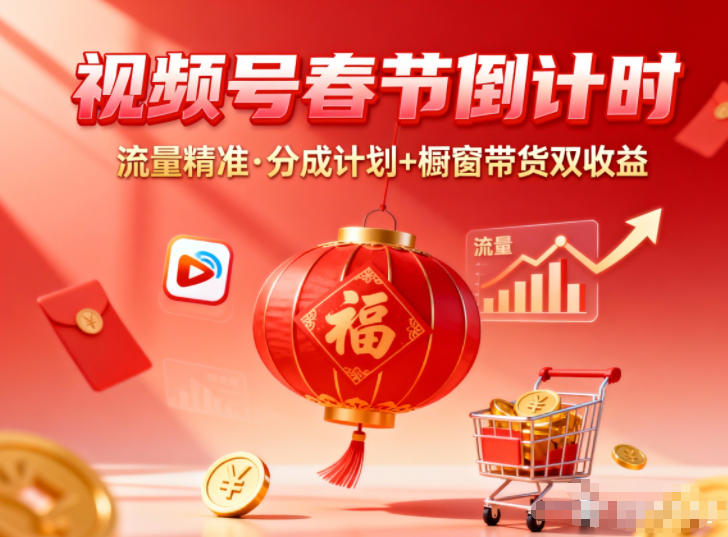 视频号做春节倒计时，流量精准，分成计划+橱窗带货双收益-副业网