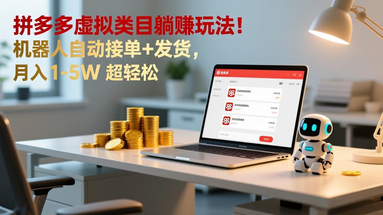 多多虚拟类目躺赚玩法！机器人自动接单+发货，月入 1-5W 超轻松-副业网