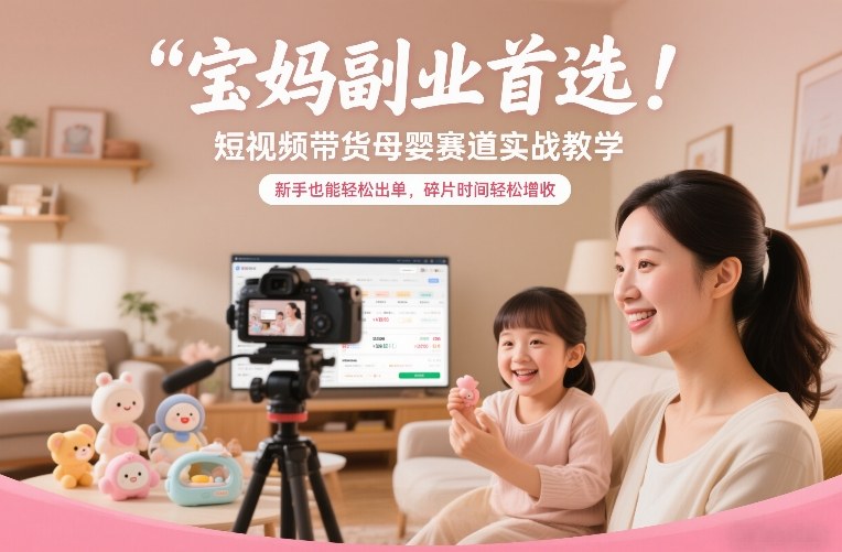宝妈副业首选！短视频带货母婴赛道实战教学，新手也能轻松出单，碎片时间轻松增收-副业网