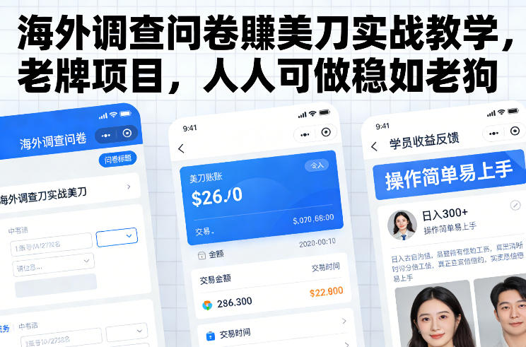 海外调查问卷賺美刀实战教学，老牌项目，人人可做稳如老狗-副业网