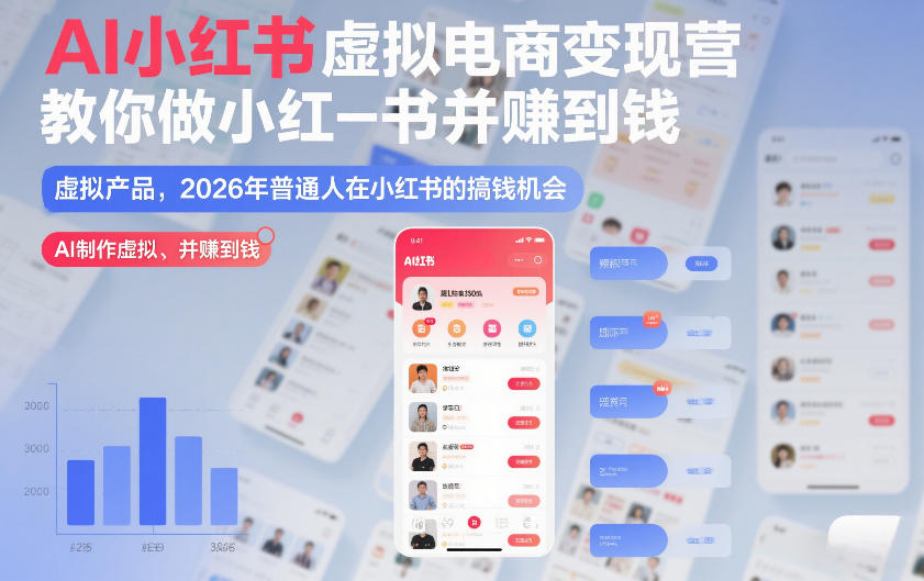 AI小红书虚拟电商变现营，教你做小红书并賺到钱，虚拟产品，2026年普通人在小红书的搞钱机会(更新中)-副业网