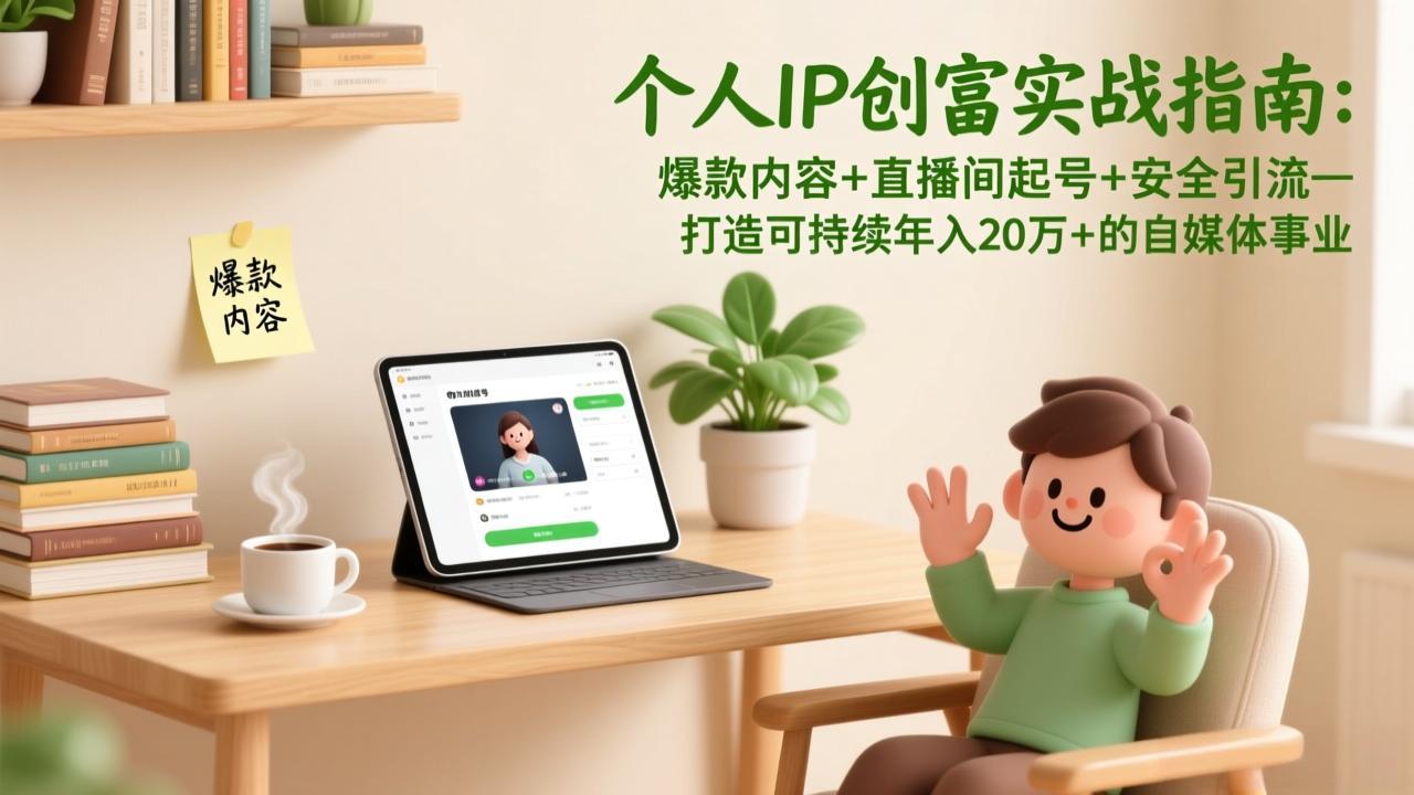 个人IP创富实战指南：爆款内容+直播间起号+安全引流，打造可持续年入20万+的自媒体事业-副业网