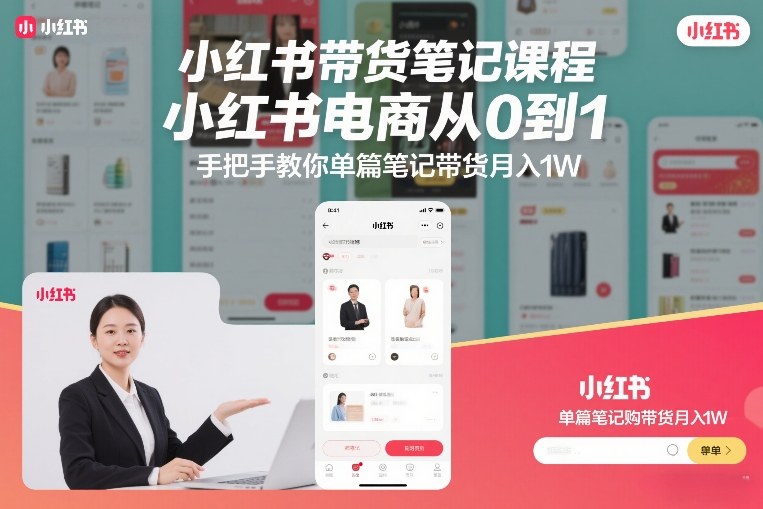 小红书带货笔记课程，小红书电商从0到1，手把手教你单篇笔记带货月入1W-副业网